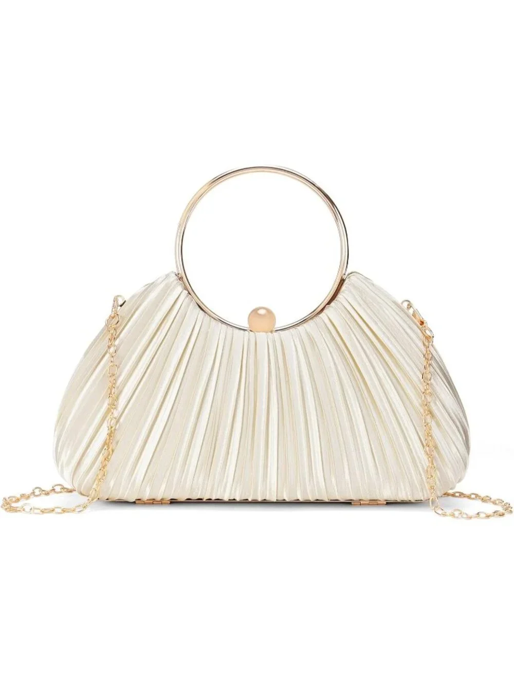 👜 Women's Gold Satin Pleated Top Handle Clutch Handbag Elegant Evening Clutch